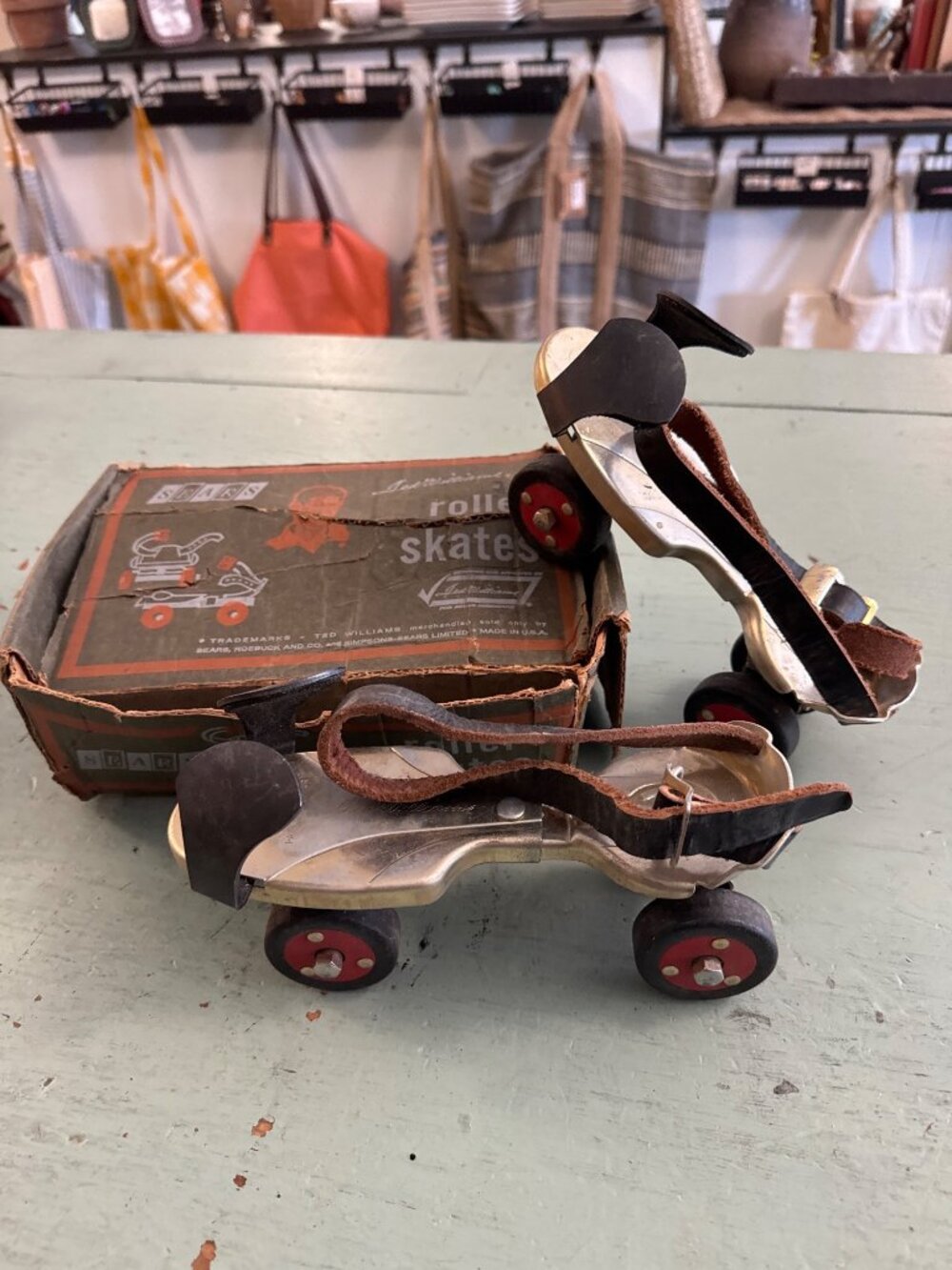 Vintage Sears Adjustable Metal Roller Skates Ted Williams Red Sox Collectible